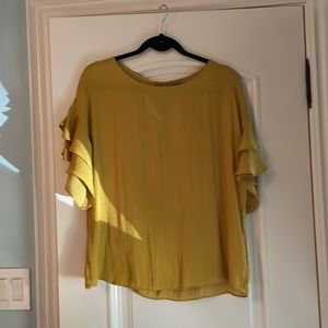 Naked Zebra chartreuse, frilled blouse. Size: L. Silk fabric, fits generously.